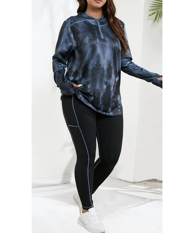 jkthpu-45 Curvy Comfort Plus Size TieDye Zip Hoodie  Loungewear Set