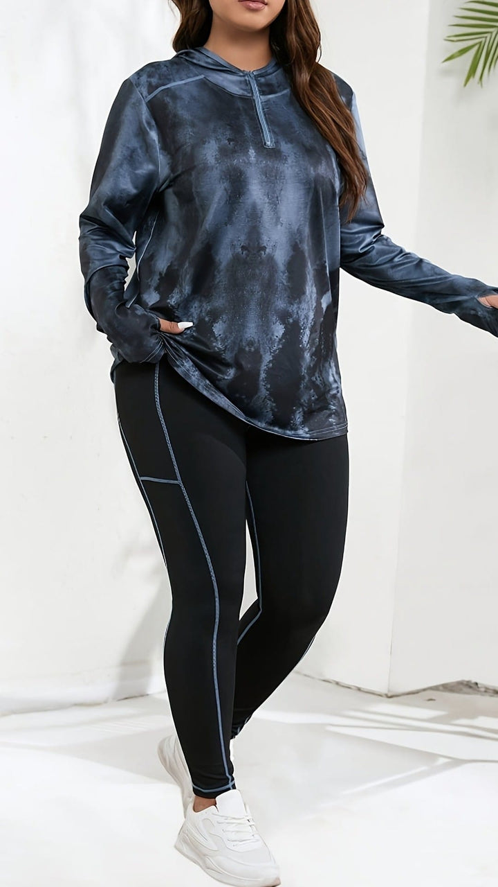 Curvy Comfort Plus Size TieDye Zip Hoodie  Loungewear Set
