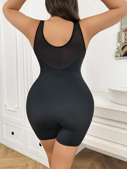 jkthpu-45 Curvy Fit Black Orange Plus Size Bodycon Onesie Bodysuit