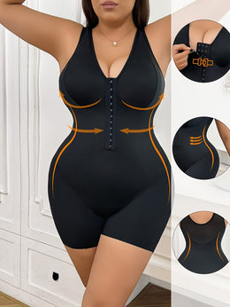 jkthpu-45 Curvy Fit Black Orange Plus Size Bodycon Onesie Bodysuit