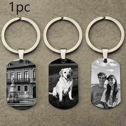 KissICON Custom Engraved Metal Keychain Photo Text Dog Charm Gift