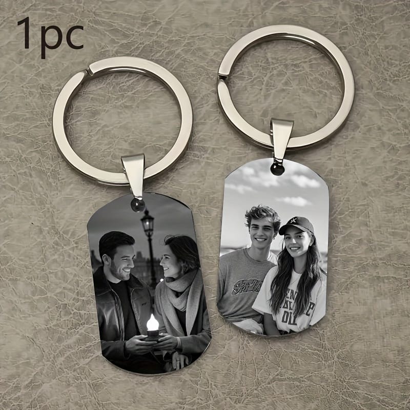 KissICON Custom Engraved Metal Keychain Photo Text Dog Charm Gift