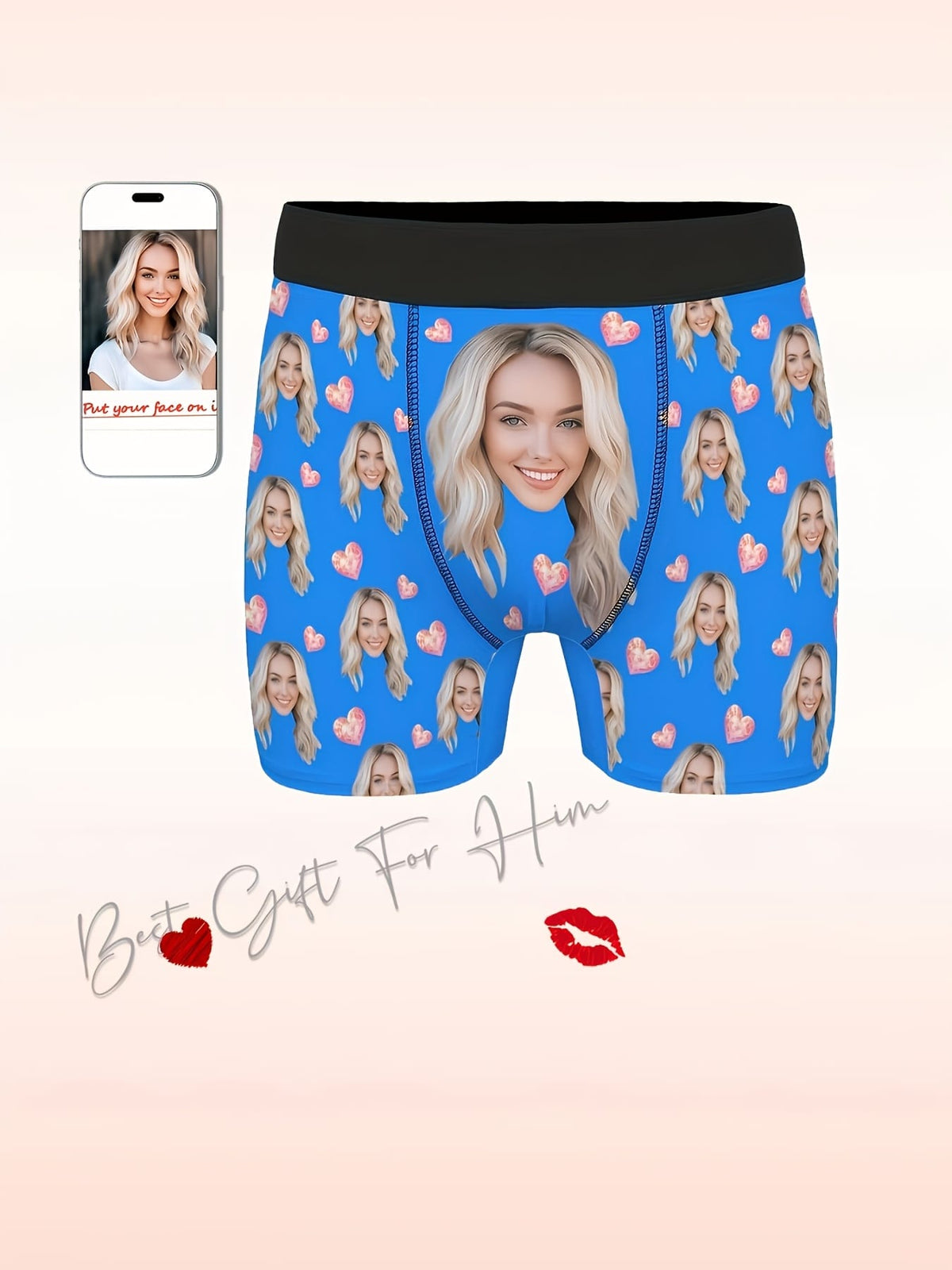 KissICON Custom Face Photo Boxer Briefs Funny Personalized Mens Underwear Gift