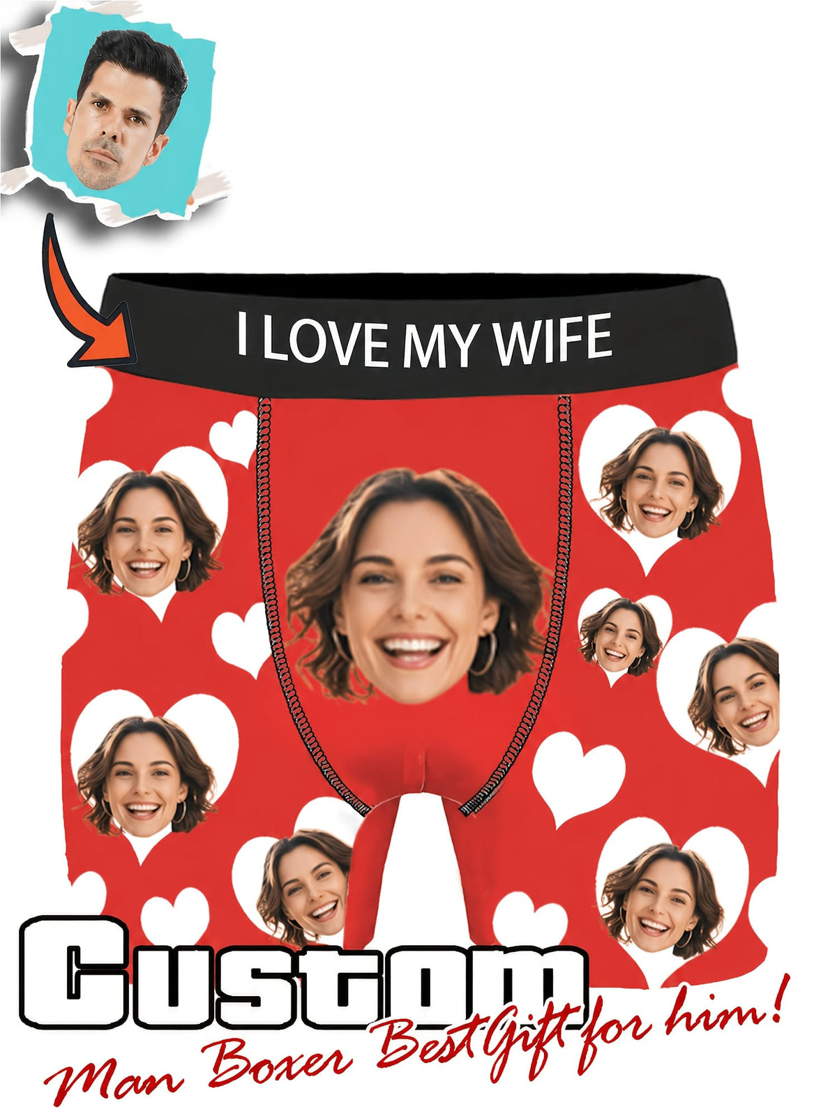 KissICON Custom Face Photo Boxers Hilarious Gifts for Him