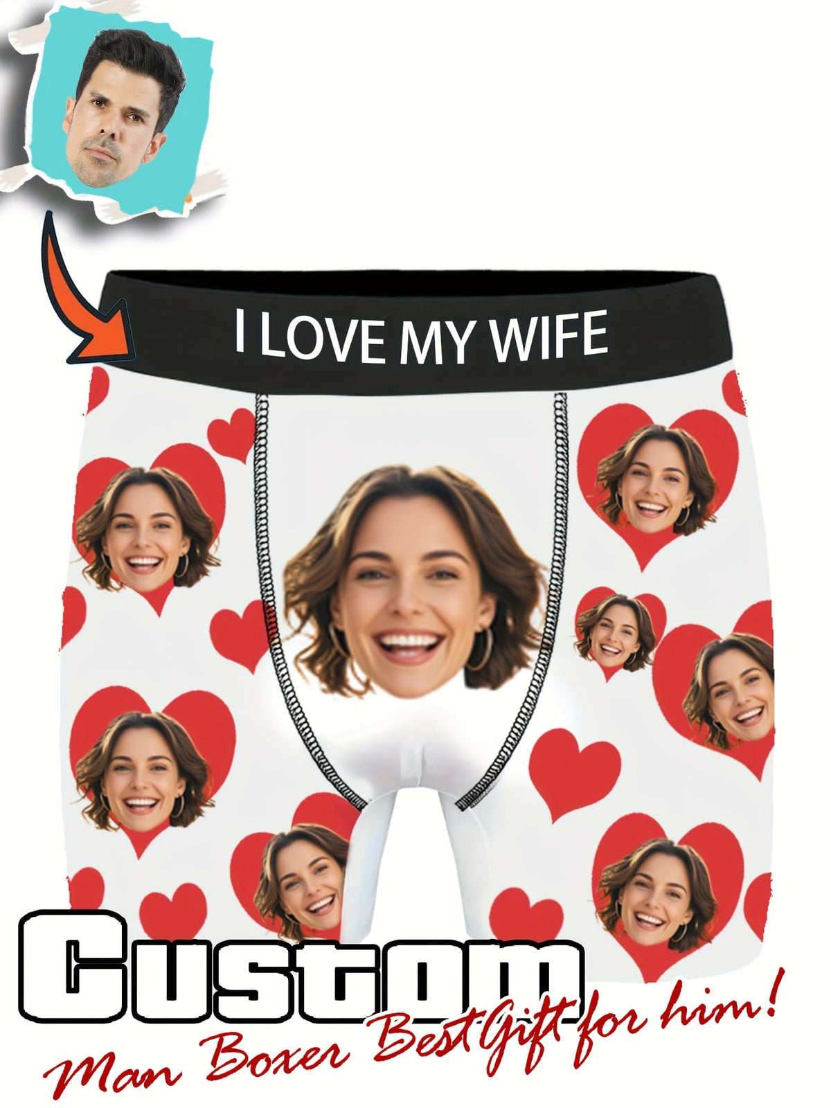 KissICON Custom Face Photo Boxers Hilarious Gifts for Him