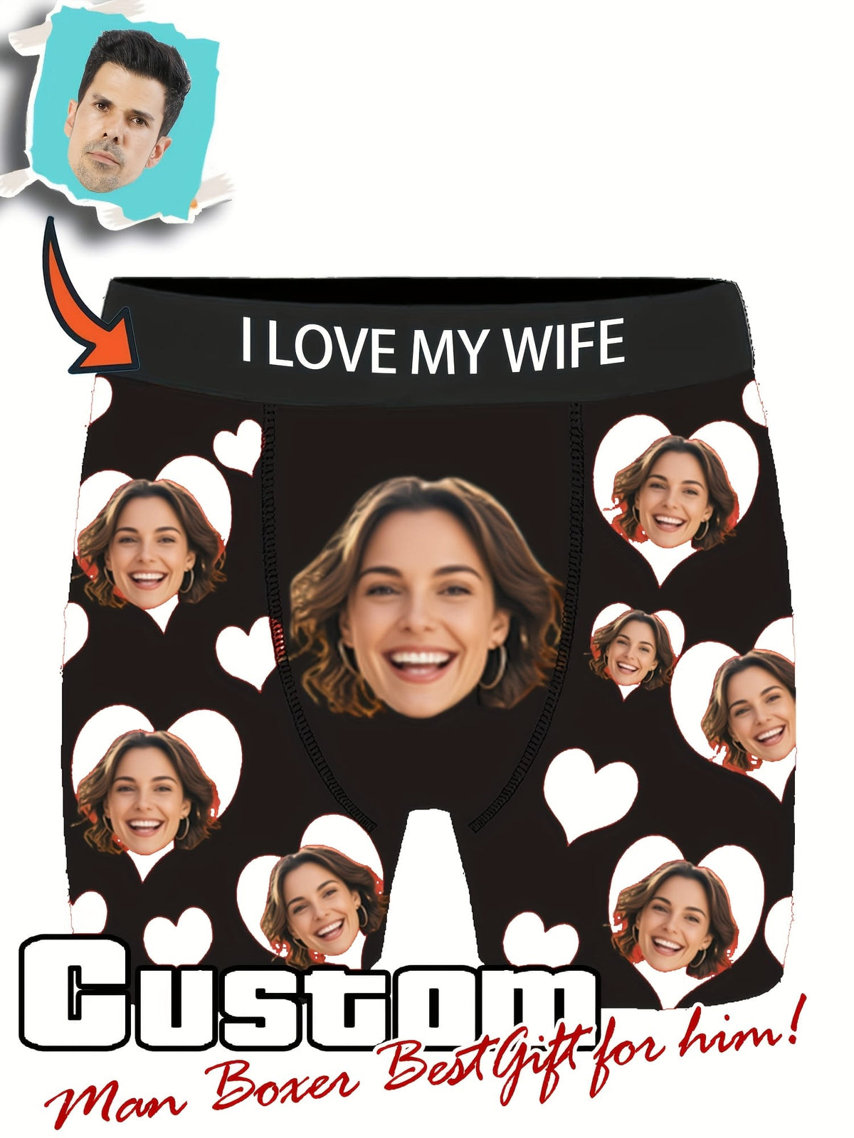 KissICON Custom Face Photo Boxers Hilarious Gifts for Him