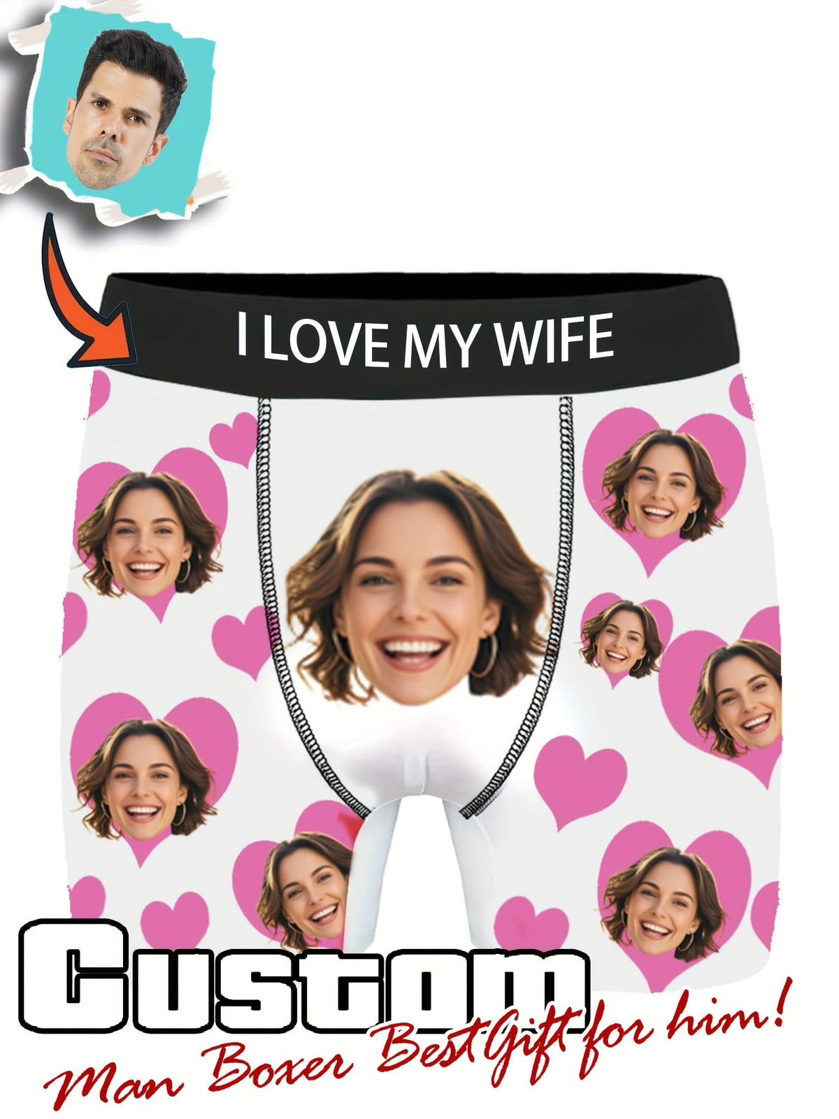KissICON Custom Face Photo Boxers Hilarious Gifts for Him