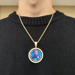 KissICON Customized Double-Side Photo Necklace Picture Pendant Chain Personalized Cubic Zirconia Hip Hop Jewelry Gift for Men Women