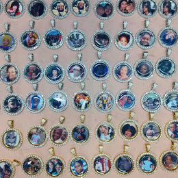 KissICON Customized Double-Side Photo Necklace Picture Pendant Chain Personalized Cubic Zirconia Hip Hop Jewelry Gift for Men Women