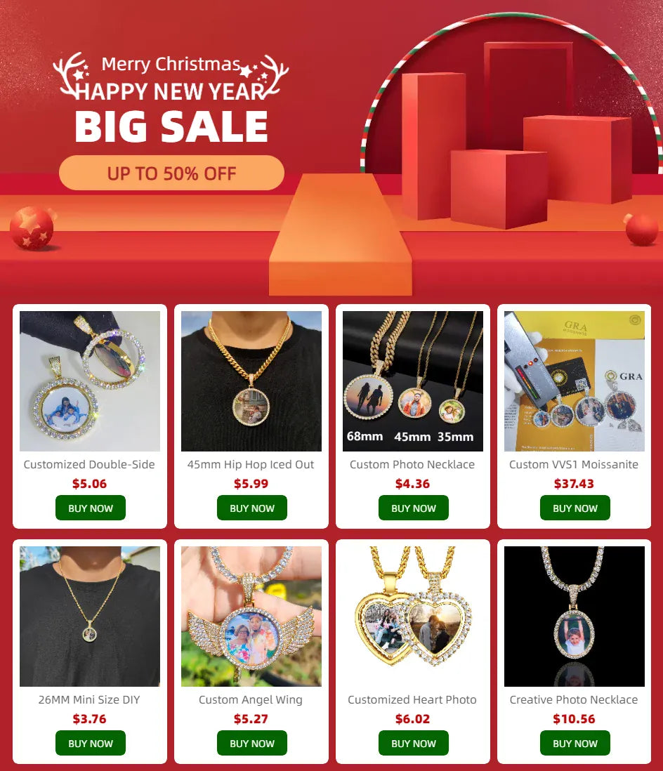 KissICON Customized Double-Side Photo Necklace Picture Pendant Chain Personalized Cubic Zirconia Hip Hop Jewelry Gift for Men Women
