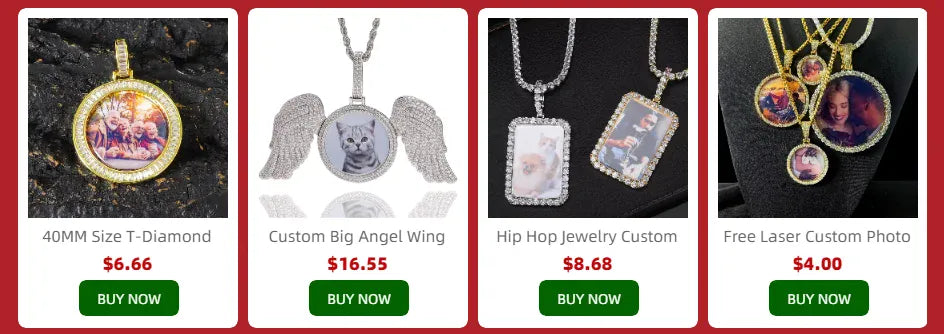 KissICON Customized Double-Side Photo Necklace Picture Pendant Chain Personalized Cubic Zirconia Hip Hop Jewelry Gift for Men Women