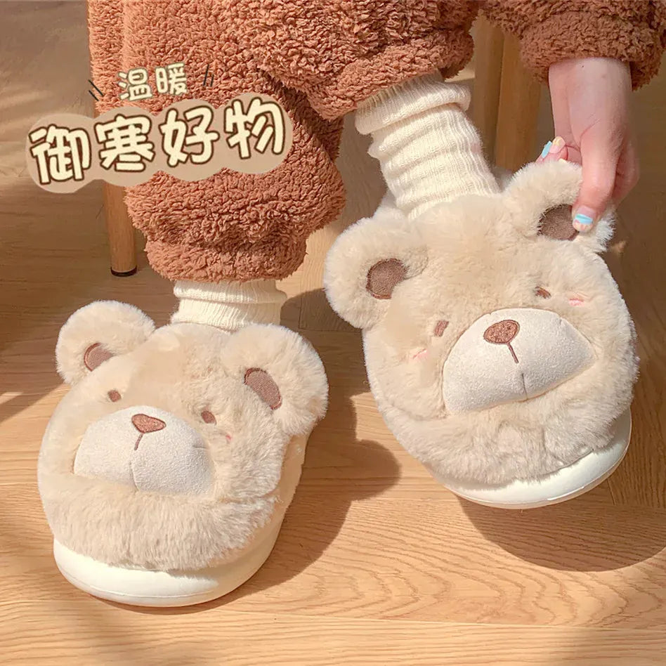 KissICON Cute Bear Single Band Winter New Women Slipper