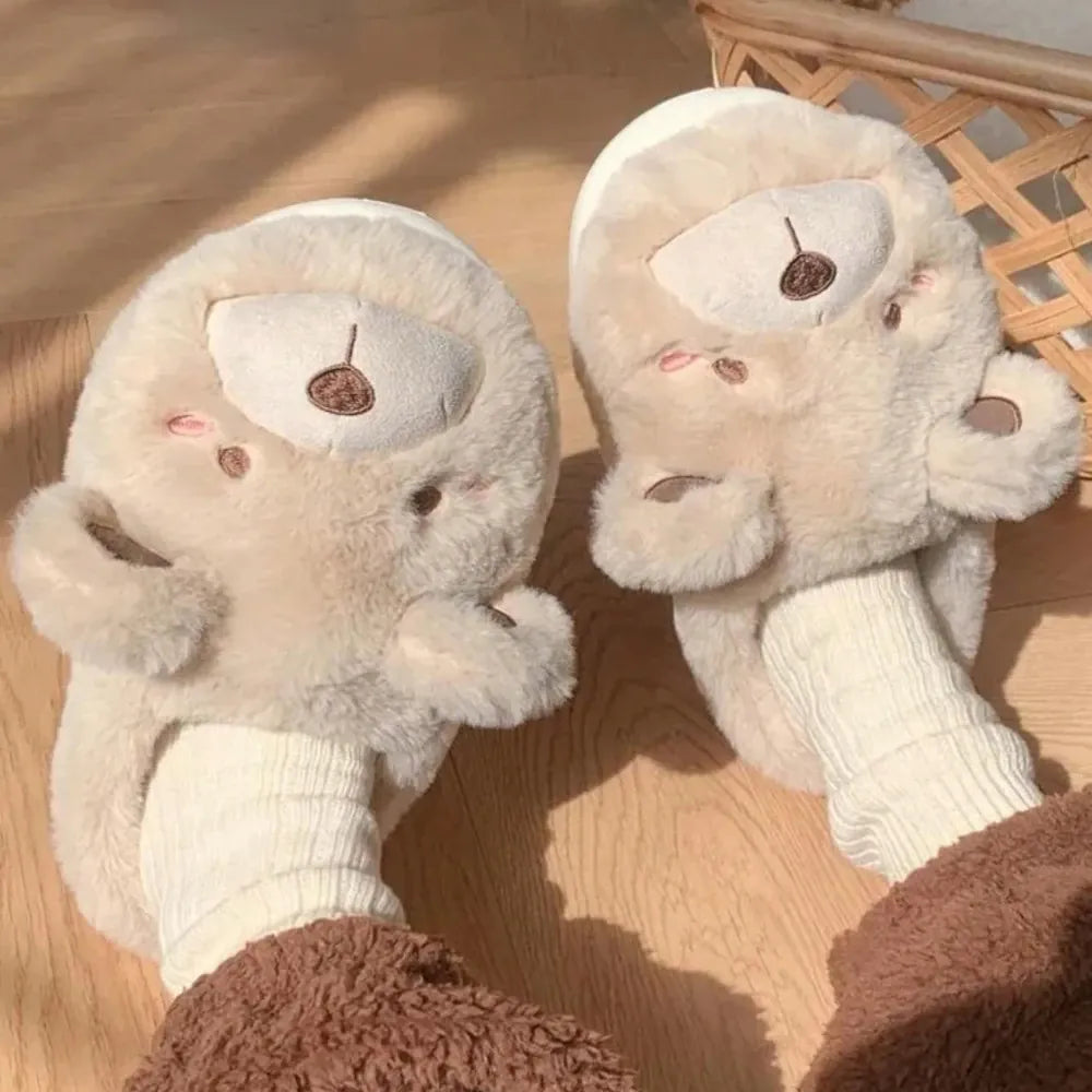 KissICON Cute Bear Single Band Winter New Women Slipper