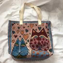 KissICON Cute Cat Pattern Wide Horizontal Canvas Tote