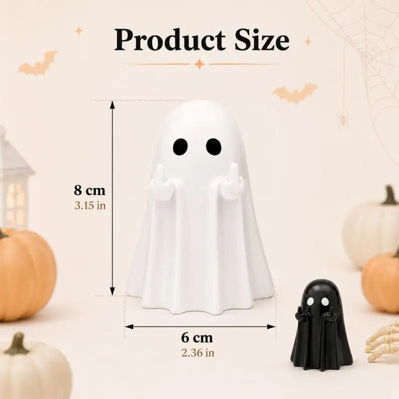 KissICON Cute Ghost Decor Figurines, Black & White Halloween Desk Ornaments for Home Shelf Party Display