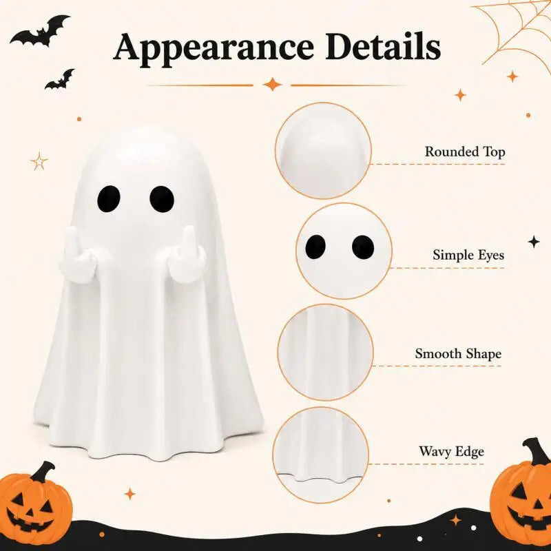 KissICON Cute Ghost Decor Figurines, Black & White Halloween Desk Ornaments for Home Shelf Party Display