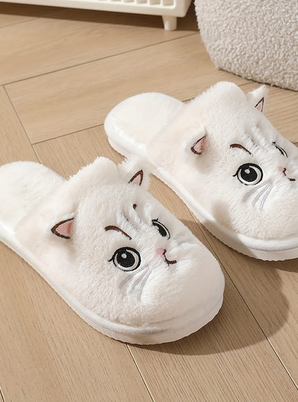 jkthpu-45 Cute Plush Cat Slippers Warm Cozy NonSlip Indoor Shoes