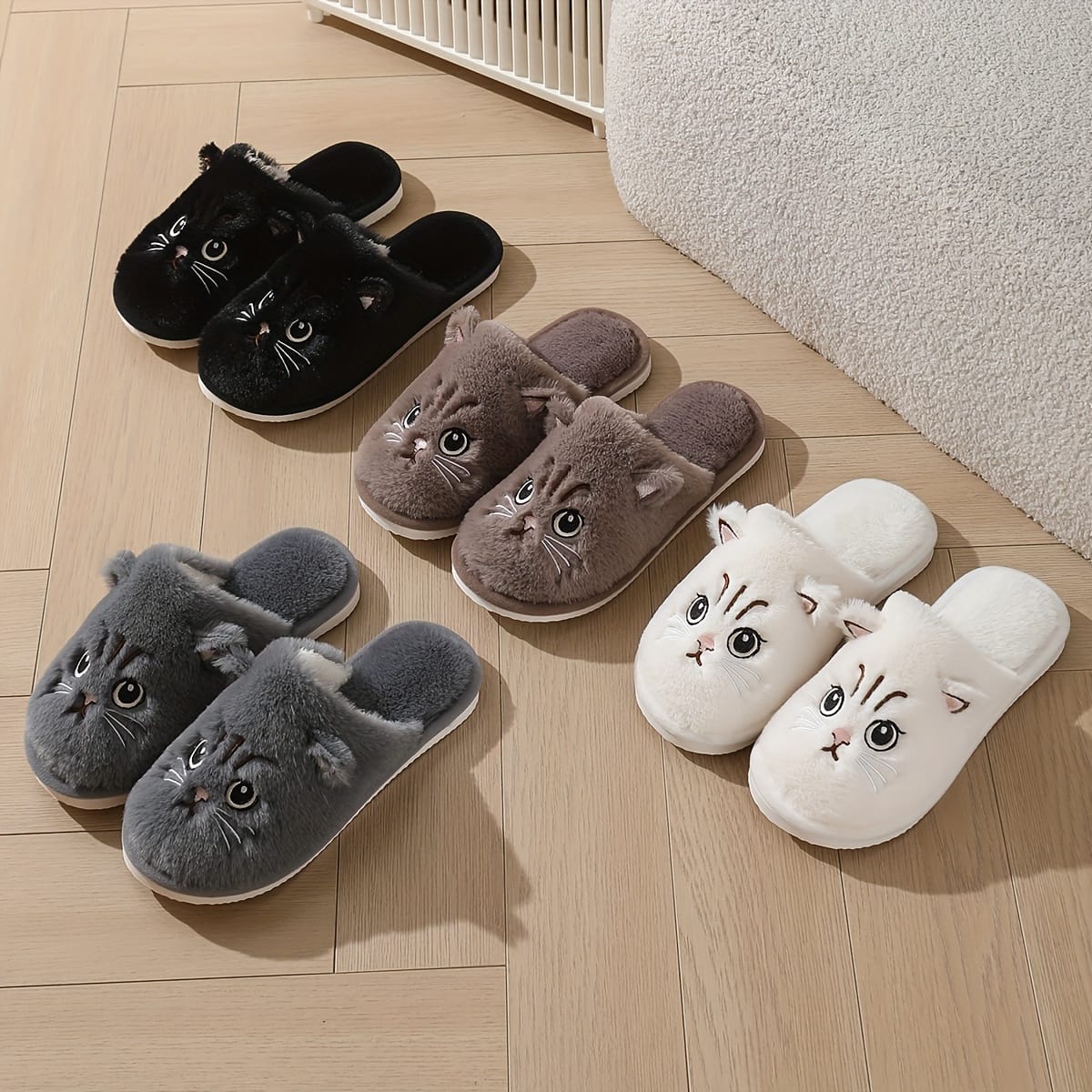 jkthpu-45 Cute Plush Cat Slippers Warm Cozy NonSlip Indoor Shoes