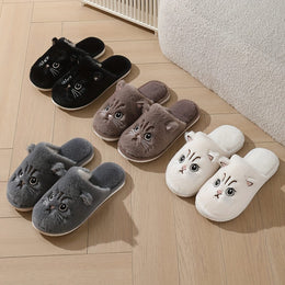 jkthpu-45 Cute Plush Cat Slippers Warm Cozy NonSlip Indoor Shoes