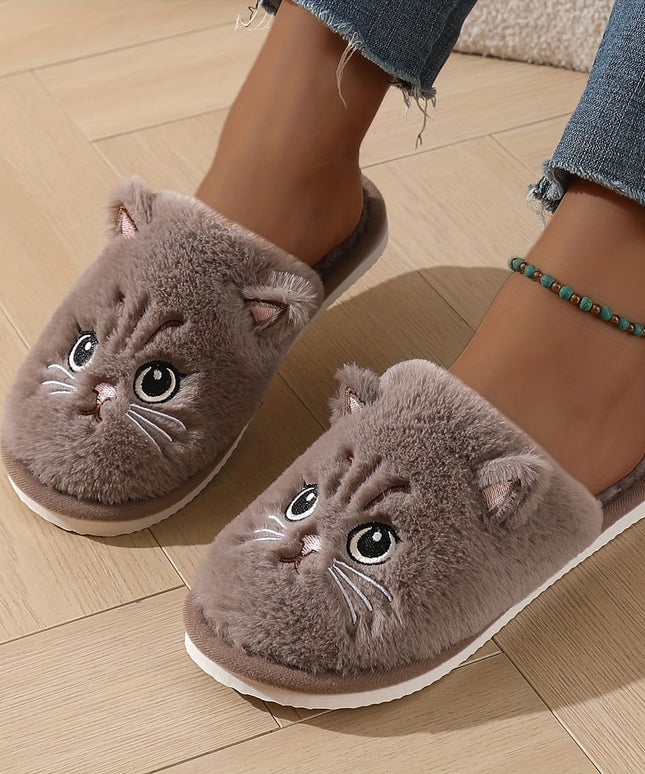 jkthpu-45 Cute Plush Cat Slippers Warm Cozy NonSlip Indoor Shoes