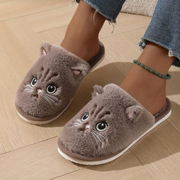 jkthpu-45 Cute Plush Cat Slippers Warm Cozy NonSlip Indoor Shoes