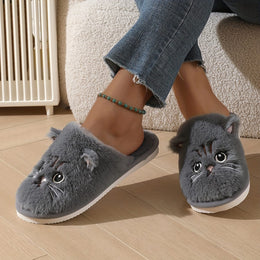 jkthpu-45 Cute Plush Cat Slippers Warm Cozy NonSlip Indoor Shoes