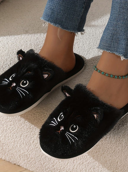jkthpu-45 Cute Plush Cat Slippers Warm Cozy NonSlip Indoor Shoes