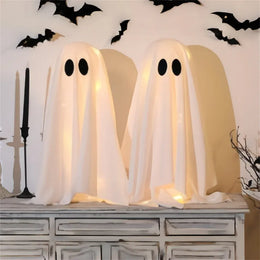 KissICON Cute Witch Hat Ghost Decor Spooky Light Up Halloween Ghost Decorations For Indoor Home Mantel Shelf DIY Ghost Tabletop Decor