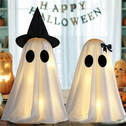 KissICON Cute Witch Hat Ghost Decor Spooky Light Up Halloween Ghost Decorations For Indoor Home Mantel Shelf DIY Ghost Tabletop Decor