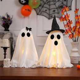 KissICON Cute Witch Hat Ghost Decor Spooky Light Up Halloween Ghost Decorations For Indoor Home Mantel Shelf DIY Ghost Tabletop Decor