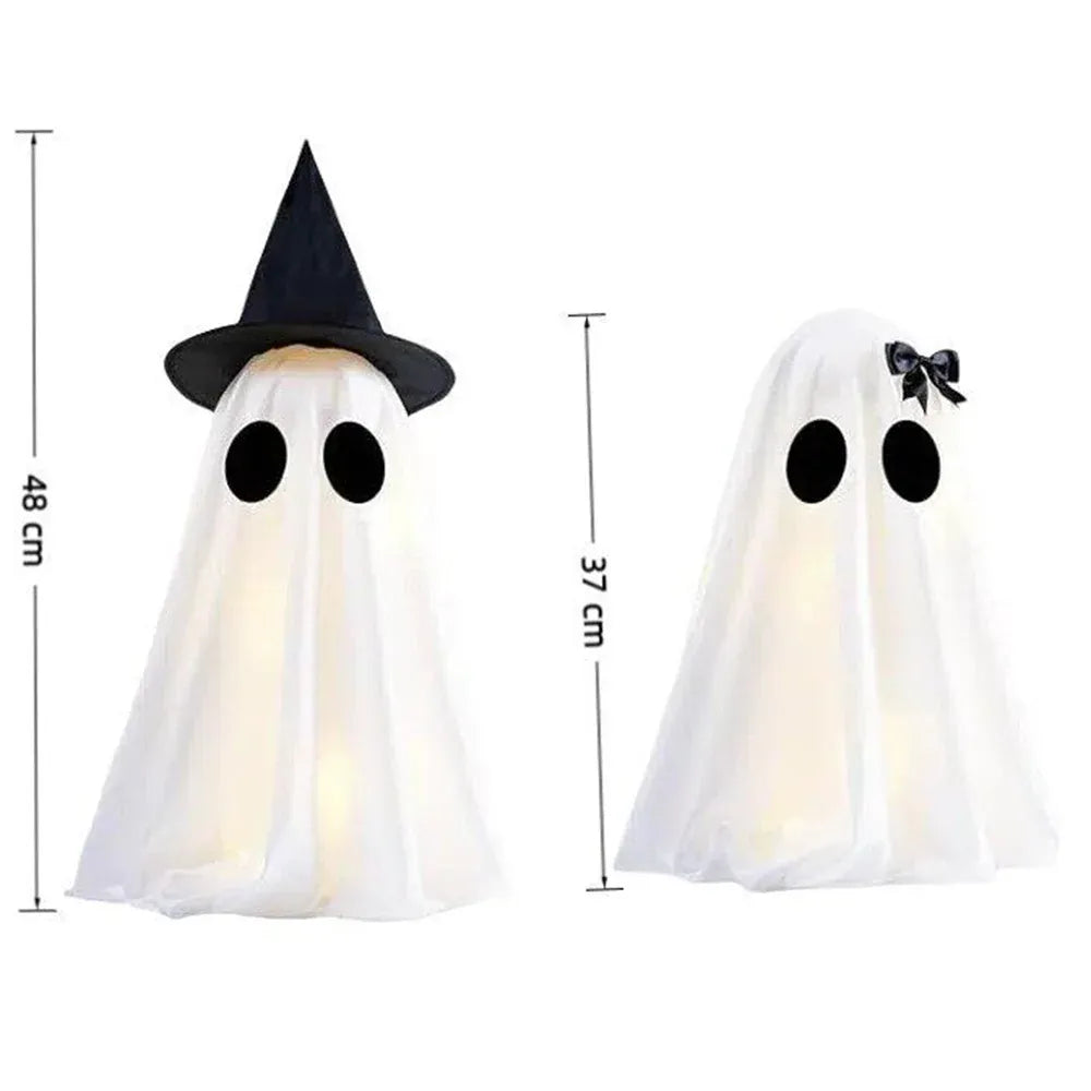 KissICON Cute Witch Hat Ghost Decor Spooky Light Up Halloween Ghost Decorations For Indoor Home Mantel Shelf DIY Ghost Tabletop Decor