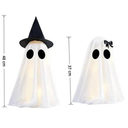 KissICON Cute Witch Hat Ghost Decor Spooky Light Up Halloween Ghost Decorations For Indoor Home Mantel Shelf DIY Ghost Tabletop Decor