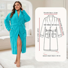 jkthpu-45 Cyan Luxury Plus Size Coral Fleece Shawl Collar Bathrobe for Home  Travel