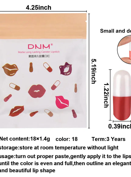 KissICON D-801531 KissIcon 18 Color Lipstick Set - Moisturizing Waterproof