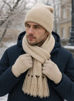Beige three-piece suit (hat + scarf + gloves)
