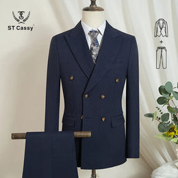 KissICON dark blue 2-pcs set / M Luxury Light Brown TwoPiece Elegant Wedding Dinner Man Suit