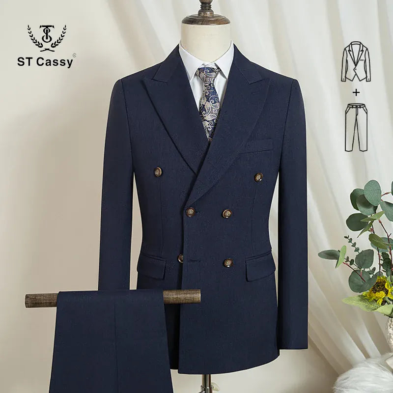 KissICON dark blue 2-pcs set / XS Luxury Light Brown TwoPiece Elegant Wedding Dinner Man Suit