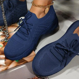 Dropshipman Dark blue / 38 Women Mesh Breathable Casual Sneakers Lace-up Vulcanized Shoes Ladies Platform Sneakers Female Shoes Plus Size Zapatos De Mujer