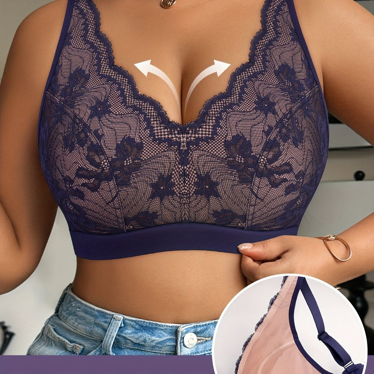 KissICON Dark Blue / 3XL Soft Full Coverage Curve Lace Pushup Bra