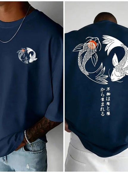KissICON Dark Blue / XL Harajuku Koi Cotton Tee Summer Style for Men