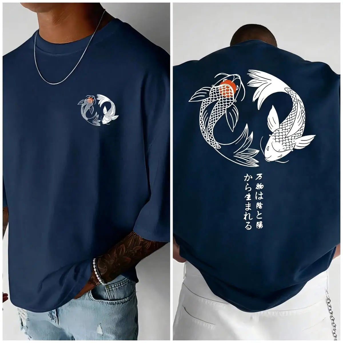 KissICON Dark Blue / XL Harajuku Koi Cotton Tee Summer Style for Men