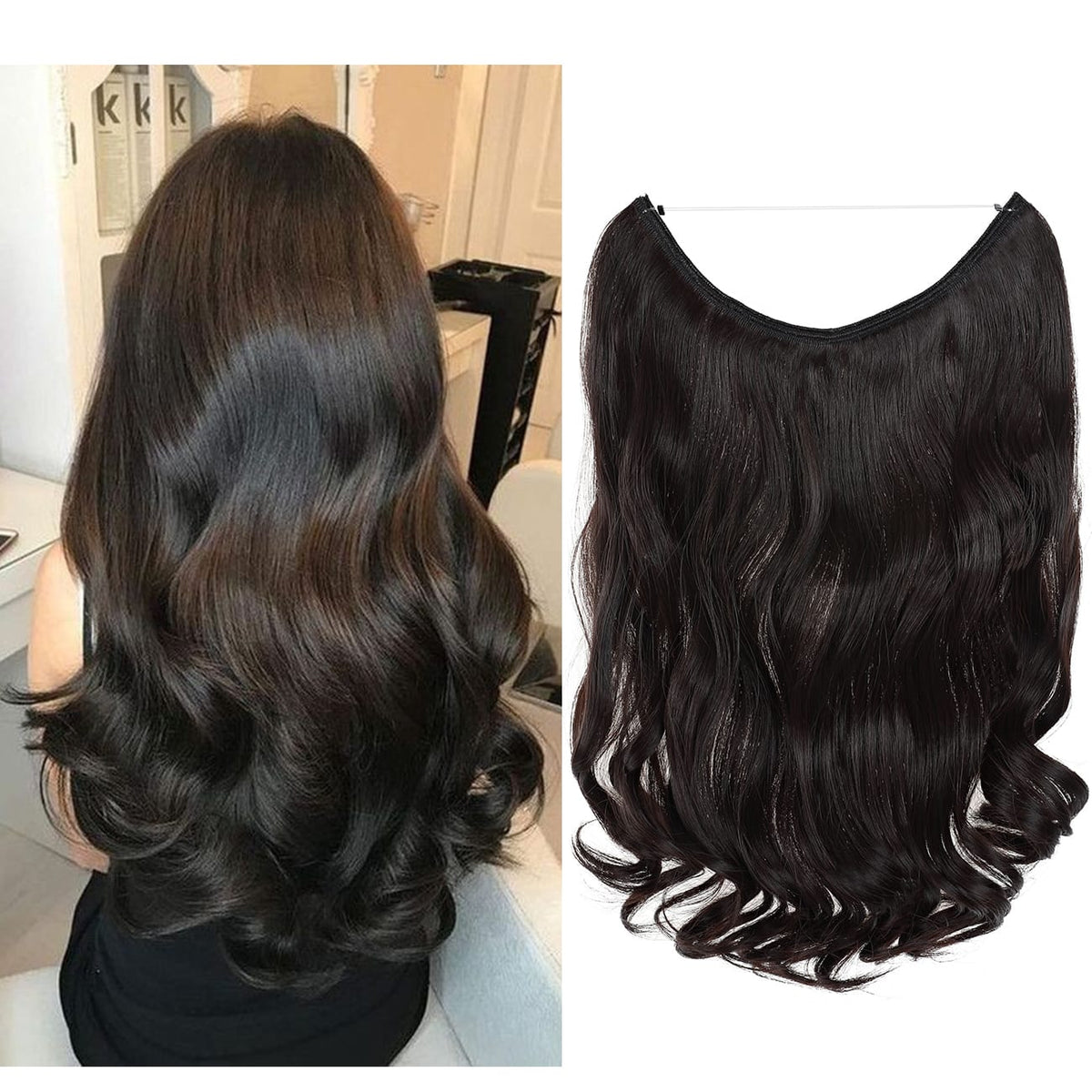 KissICON Dark Brown-1 Kissicon Hair Extensions Hidden Wire Secure