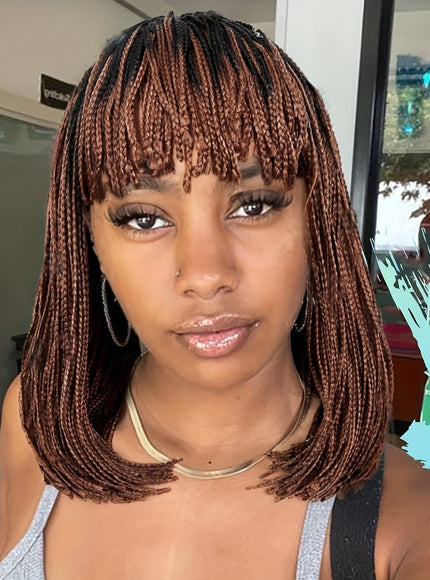 KissICON Dark Brown / 12inch Braid Wig Short Box – Braids Bangs Synthetic