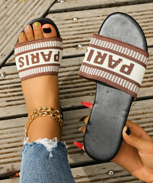 KissICON Footwear dark brown / 37 Women's Embroidered Slip-On Flat Sandals | Casual Summer Footwear