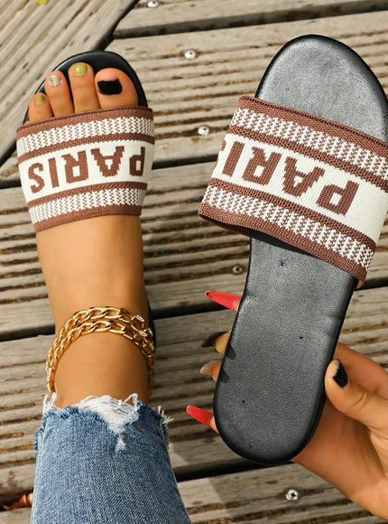 KissICON Footwear dark brown / 41 Women's Embroidered Slip-On Flat Sandals | Casual Summer Footwear