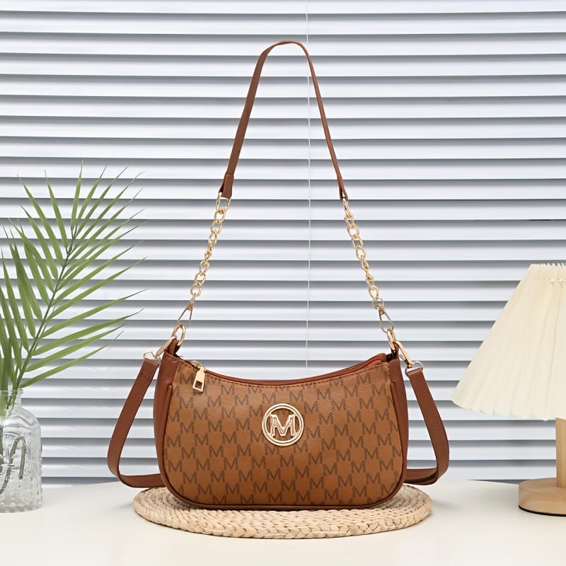 jkthpu-45 Dark-brown KRYEON Vintage Crossbody Chic Chain MPattern Handbag