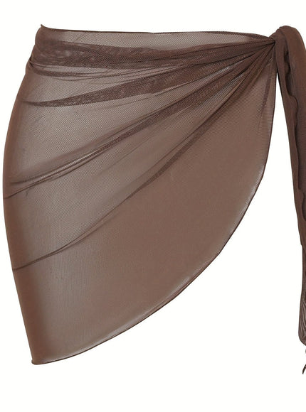 KissICON Dark Brown / One-size Sheer Beach Wrap Skirt – Elegant Poolside Vacation