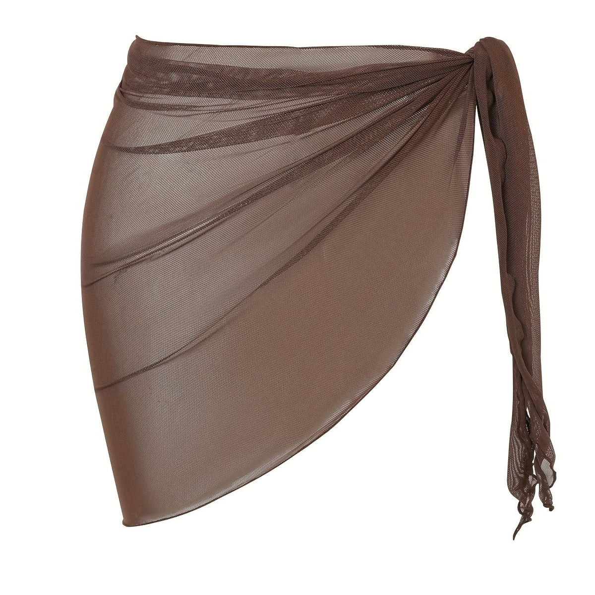 KissICON Dark Brown / One-size Sheer Beach Wrap Skirt – Elegant Poolside Vacation