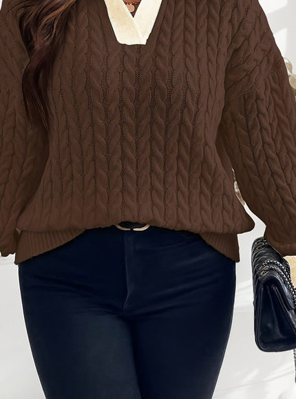 KissICON Dark Brown / UK 16 Women's Plus Size Winter Sweater - Soft Stretchy