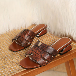 jkthpu-45 Dark Brown / UK 4.5 Chic Brown Snake Faux Cover SlipOn Platform Heels